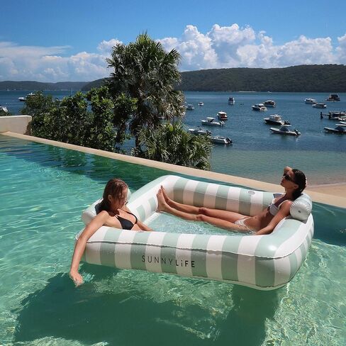 SUNNYLiFE The Vacay Deluxe Twin Hammock Float، زيتوني ناعم، PVC/نايلون، 74.8 × 66.93 بوصة، 6.28 رطل in Kuwait