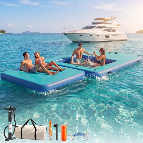 Inflatable Floating Dock, Lake Floats for Adults, Non-Slip Floating Raft Water Platform with Detachable Ladder for Lake, Beach, Boats, Island, Swimming Pool in Kuwait