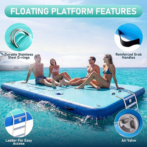 Inflatable Floating Dock, Lake Floats for Adults, Non-Slip Floating Raft Water Platform with Detachable Ladder for Lake, Beach, Boats, Island, Swimming Pool in Kuwait