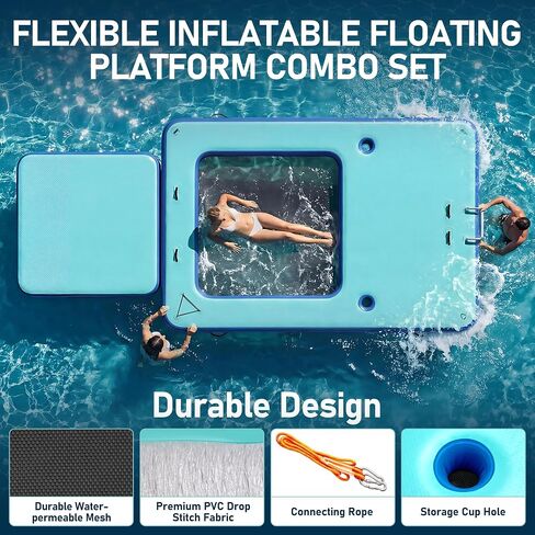 Inflatable Floating Dock, Lake Floats for Adults, Non-Slip Floating Raft Water Platform with Detachable Ladder for Lake, Beach, Boats, Island, Swimming Pool in Kuwait