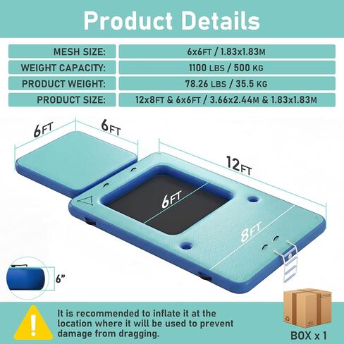 Inflatable Floating Dock, Lake Floats for Adults, Non-Slip Floating Raft Water Platform with Detachable Ladder for Lake, Beach, Boats, Island, Swimming Pool in Kuwait