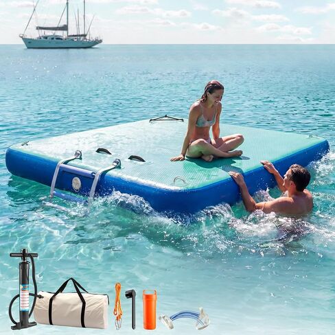 Inflatable Floating Dock, Lake Floats for Adults, Non-Slip Floating Raft Water Platform with Detachable Ladder for Lake, Beach, Boats, Island, Swimming Pool in Kuwait