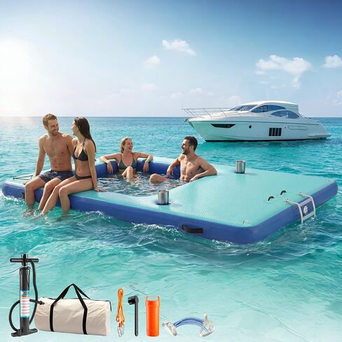 Inflatable Floating Dock, Lake Floats for Adults, Non-Slip Floating Raft Water Platform with Detachable Ladder for Lake, Beach, Boats, Island, Swimming Pool in Kuwait