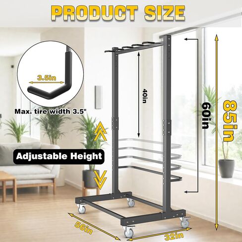 حامل دراجة قائم بذاته من Ultrawall مزود بعجلات، حامل تخزين عمودي للدراجات للمرآب، منظم دراجات داخلي يحمل ما يصل إلى 5 دراجات in Kuwait