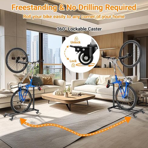 Vertical Bike Stand, Freestanding Bike Rack Garage Storage with Adjustable Height for Wheels up to 29", Space-Saving Indoor Bicycle Stand for Garage & Apartment, Upright Bike Holder for MTB Road Bike in Kuwait