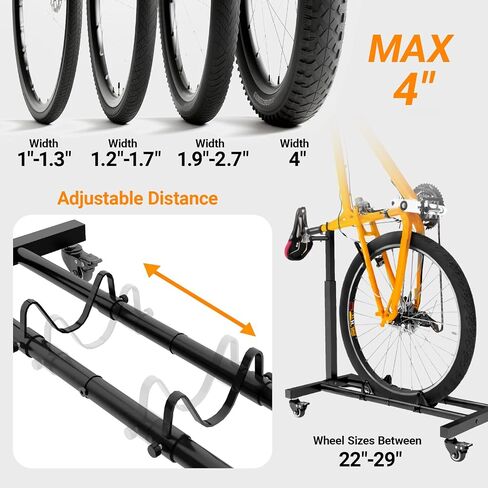 Vertical Bike Stand, Freestanding Bike Rack Garage Storage with Adjustable Height for Wheels up to 29", Space-Saving Indoor Bicycle Stand for Garage & Apartment, Upright Bike Holder for MTB Road Bike in Kuwait
