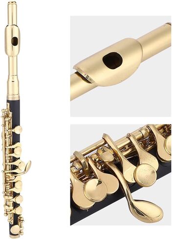 C Key Piccolo Flute Piccolo Flute للمبتدئين مطلي بنصف الحجم مع صندوق مبطن صوت مذهل تصميم فريد من نوعه حزام قابل للتعديل للطلاب (ذهبي) in Kuwait