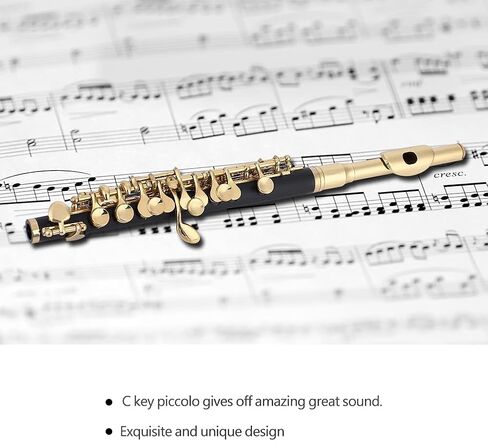 C Key Piccolo Flute Piccolo Flute للمبتدئين مطلي بنصف الحجم مع صندوق مبطن صوت مذهل تصميم فريد من نوعه حزام قابل للتعديل للطلاب (ذهبي) in Kuwait