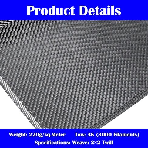 10ft x 12" Carbon Fiber Fabric Roll Black Carbon Fiber Sheet | Pure Cloth Black Carbon Fiber Cloth,2 x 2 Twill Weave 3k/220g,Cars Structural Reinforcement on Concrete Wall Basement Repair in Kuwait