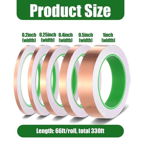 5 Pack Copper Foil Tape with Conductive Adhesive, 5 Size 1.97mil x 0.2/0.25/0.4/0.5/1Inch x 66ft Double Sided Copper Tape for Electrical Repairs, Guitar, Stained Glass, Grounding, Crafts in Kuwait