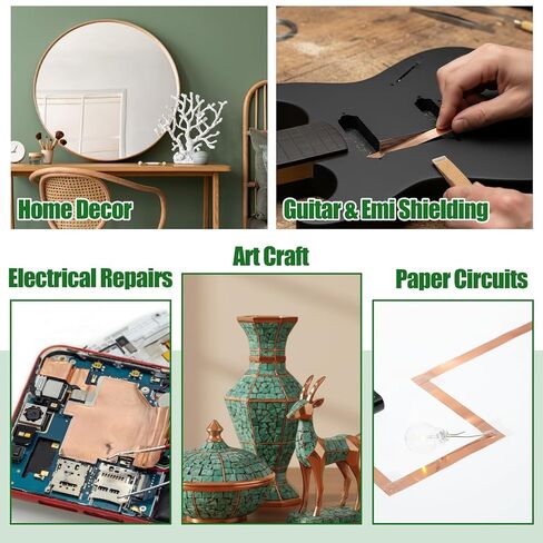 5 Pack Copper Foil Tape with Conductive Adhesive, 5 Size 1.97mil x 0.2/0.25/0.4/0.5/1Inch x 66ft Double Sided Copper Tape for Electrical Repairs, Guitar, Stained Glass, Grounding, Crafts in Kuwait