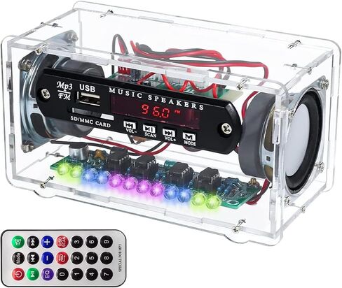 Speaker Soldering Practice Kit with FM Radio, Wireless 5.0 Audio, Clear Acrylic Case, Electronic DIY Kit with Sound Activated Level Indicator Light, USB, SD Card, AUX Input in Kuwait
