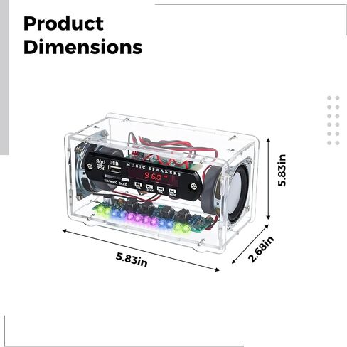 Speaker Soldering Practice Kit with FM Radio, Wireless 5.0 Audio, Clear Acrylic Case, Electronic DIY Kit with Sound Activated Level Indicator Light, USB, SD Card, AUX Input in Kuwait