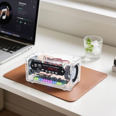 Speaker Soldering Practice Kit with FM Radio, Wireless 5.0 Audio, Clear Acrylic Case, Electronic DIY Kit with Sound Activated Level Indicator Light, USB, SD Card, AUX Input in Kuwait