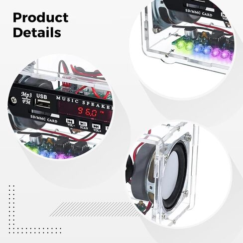 Speaker Soldering Practice Kit with FM Radio, Wireless 5.0 Audio, Clear Acrylic Case, Electronic DIY Kit with Sound Activated Level Indicator Light, USB, SD Card, AUX Input in Kuwait