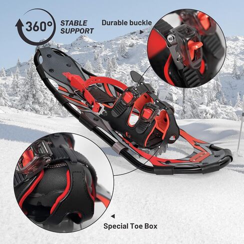 G2 36 Inches Light Weight Snowshoes with Toe Box, EVA Padded Ratchet Binding, Heel Lift, Flexible Pivot Bar, Durable Back Strap, Set with Trekking Poles, Carrying Bag, Snow Baskets, Red in Kuwait