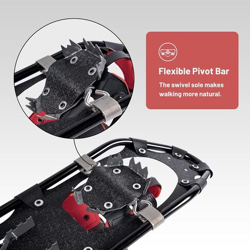 G2 36 Inches Light Weight Snowshoes with Toe Box, EVA Padded Ratchet Binding, Heel Lift, Flexible Pivot Bar, Durable Back Strap, Set with Trekking Poles, Carrying Bag, Snow Baskets, Red in Kuwait