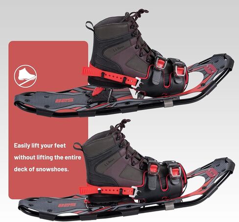 G2 36 Inches Light Weight Snowshoes with Toe Box, EVA Padded Ratchet Binding, Heel Lift, Flexible Pivot Bar, Durable Back Strap, Set with Trekking Poles, Carrying Bag, Snow Baskets, Red in Kuwait