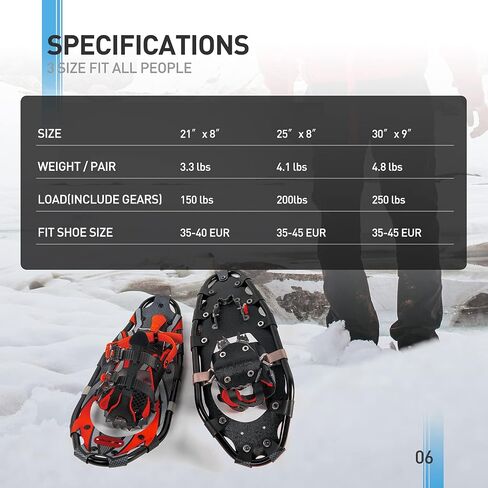 G2 36 Inches Light Weight Snowshoes with Toe Box, EVA Padded Ratchet Binding, Heel Lift, Flexible Pivot Bar, Durable Back Strap, Set with Trekking Poles, Carrying Bag, Snow Baskets, Red in Kuwait