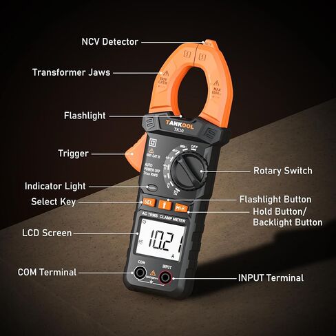Digital Clamp Meter T-RMS 4000 Counts,Clamp Multimeter Auto-Ranging Measures AC Current,AC/DC Voltage,Capacitance,Resistance,Diode,Continuity,NCV,Backlight,Flashlight in Kuwait