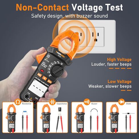 Digital Clamp Meter T-RMS 4000 Counts,Clamp Multimeter Auto-Ranging Measures AC Current,AC/DC Voltage,Capacitance,Resistance,Diode,Continuity,NCV,Backlight,Flashlight in Kuwait