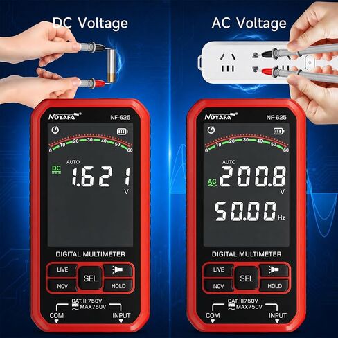 NF-625 جهاز قياس رقمي متعدد، 6000 جهاز اختبار نطاق تلقائي مع NCV، يقيس الجهد الكهربي والمقاومة والسعة ودرجة الحرارة، قابل لإعادة الشحن عبر USB مع مصباح يدوي LED للكهربائيين والأعمال اليدوية in Kuwait