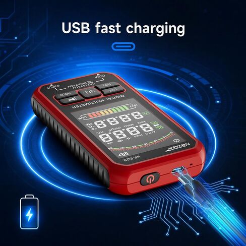 NF-625 جهاز قياس رقمي متعدد، 6000 جهاز اختبار نطاق تلقائي مع NCV، يقيس الجهد الكهربي والمقاومة والسعة ودرجة الحرارة، قابل لإعادة الشحن عبر USB مع مصباح يدوي LED للكهربائيين والأعمال اليدوية in Kuwait