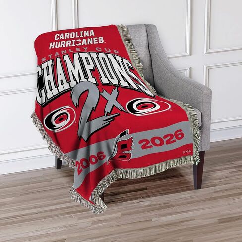 شمال غرب NHL Carolina Hurricanes 2026 كأس ستانلي أبطال متعدد الأبطال المنسوجة بطانية رمي مع هامش الزخرفية، ديكور المنزل البوليستر الناعم لسرير الأريكة أو غرفة الألعاب، 48 × 60 بوصة in Kuwait