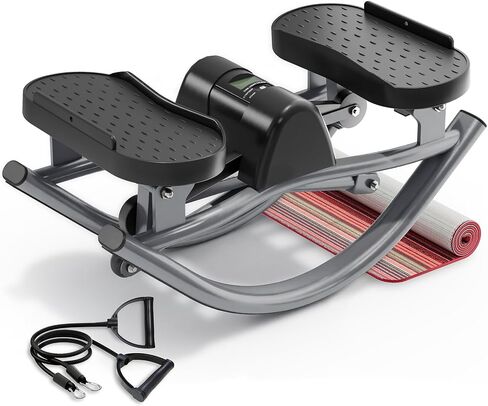 FineWay Upgraded Rock Stepper 2.0 for Exercise at Home, Rocking Stepper Side to Side, Low-Impact Knee-Friendly Exercise Machine with Resistance Bands, LCD Monitor & 330 LBS Capacity (Black-V) in Kuwait