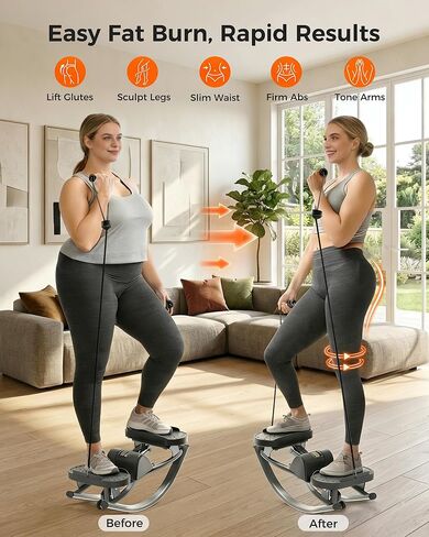 FineWay Upgraded Rock Stepper 2.0 for Exercise at Home, Rocking Stepper Side to Side, Low-Impact Knee-Friendly Exercise Machine with Resistance Bands, LCD Monitor & 330 LBS Capacity (Black-V) in Kuwait