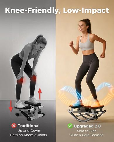 FineWay Upgraded Rock Stepper 2.0 for Exercise at Home, Rocking Stepper Side to Side, Low-Impact Knee-Friendly Exercise Machine with Resistance Bands, LCD Monitor & 330 LBS Capacity (Black-V) in Kuwait