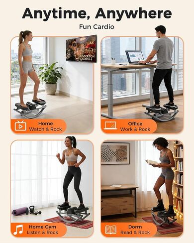 FineWay Upgraded Rock Stepper 2.0 for Exercise at Home, Rocking Stepper Side to Side, Low-Impact Knee-Friendly Exercise Machine with Resistance Bands, LCD Monitor & 330 LBS Capacity (Black-V) in Kuwait