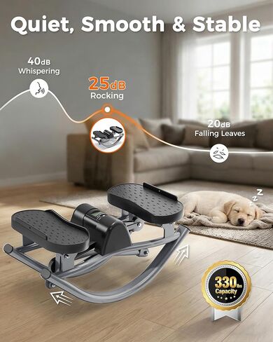 FineWay Upgraded Rock Stepper 2.0 for Exercise at Home, Rocking Stepper Side to Side, Low-Impact Knee-Friendly Exercise Machine with Resistance Bands, LCD Monitor & 330 LBS Capacity (Black-V) in Kuwait