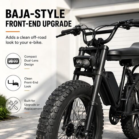 3 Pin Ebike Headlight Kit Compatible with Ridstar Q20/Q20 Lite/Q20 Pro, 20W Baja Style LED Front Light, 12V-60V Plug and Play Water-Resistant Headlamp with Mounting Hardware and Zip Ties in Kuwait