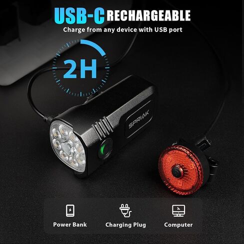 Bike Light for Night Riding, 2500LM Bicycle Headlight & Taillight, Multiple Modes, 3000mAh USB C Rechargeable Waterproof LED Bright Bike Headlights for Cyclists and Road Mountain and Commuters in Kuwait