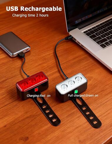 Bike Light Kit, LED Bicycle Light Set - 2 Bike Headlights & 2 Taillights, IPX4 Waterproof Rechargeable Bike Lights, 5 Modes Front/7 Modes Rear Night Cycling Lights for Safety,Kids Men Women Bike in Kuwait