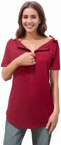 Chemo Port Shirts for Women 2 Side Snaps Short Sleeve Port Access Shirt Soft Dialysis Breast Cancer Recovery Clothing in Kuwait