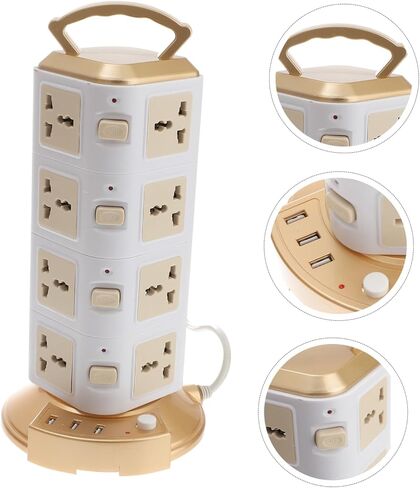 OSALADI Strip Vertical Multi Socket Power Strip with USB Ports Extension Cord for Home Office and Dorm Use Gold in Kuwait