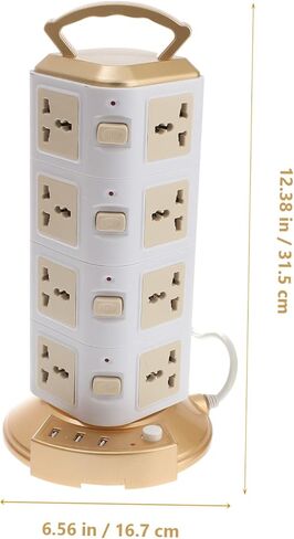 OSALADI Strip Vertical Multi Socket Power Strip with USB Ports Extension Cord for Home Office and Dorm Use Gold in Kuwait
