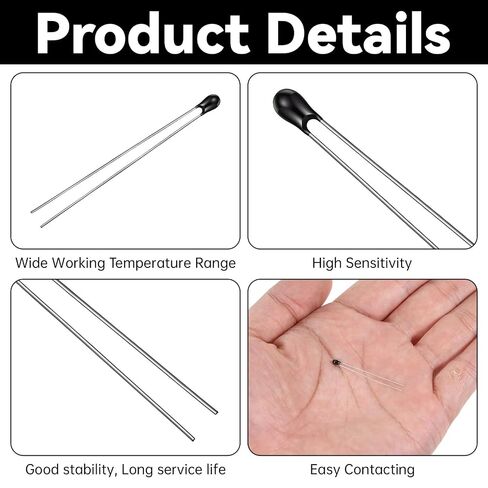 20 PCS NTC Thermistors Resistors, MF52-103 Current Limiter Temperature Sensor 10K Ohm NTC thermistor for Measuring Temperature, Black in Kuwait