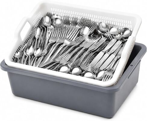 Geetery Commercial Silverware Soak Rack with Drain Basket, 24 x 16.5 x 7 in Large Utensil Soaking Tub for Restaurant Kitchen, Catering, Cafeteria and Food Service Dishwashing in Kuwait
