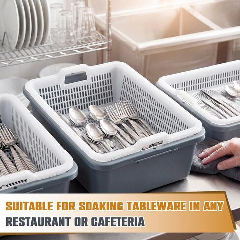 Geetery Commercial Silverware Soak Rack with Drain Basket, 24 x 16.5 x 7 in Large Utensil Soaking Tub for Restaurant Kitchen, Catering, Cafeteria and Food Service Dishwashing in Kuwait