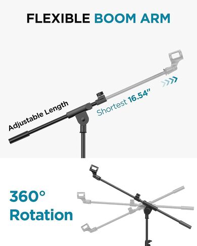InnoGear Microphone Stand Floor, Adjustable Tripod Boom Mic Stand with Tablet Phone Holder Carrying Bag 2 Mic Clips 3/8" to 5/8" Adapter for Blue Yeti SM58 SM48 Fifine K669B, Podcast Singing Stage in Kuwait