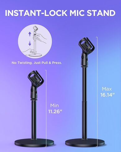 InnoGear Desktop Microphone Stand, Telescopic Table Mic Stand for Desk Adjustable with Mic Clip 5/8" to 3/8" Screw for Blue Yeti HyperX QuadCast SoloCast Snowball Fifine Shure SM7B and Other Mic in Kuwait