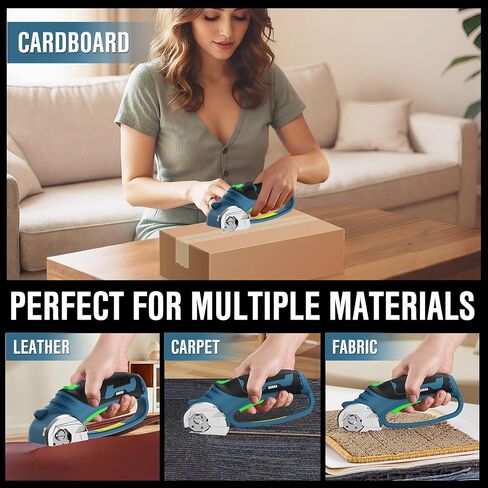 Cordless Electric Scissors for Cardboard Cutter with 4 SK5 Blades | 4V Electric Box Cutter, 1/3" Cutting Capacity, 2000mAh Battery, Power Cutter for Fabric Carpet Leather - Blue in Saudi Arabia
