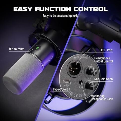 FIFINE Dynamic Microphone and Low Profile Arm Stand Set, XLR/USB Podcast Recording PC Mic for Vocal Streaming Bundle with Metal Boom Arm, Mute Button, Headphones Jack for Gaming Studio (K688+BM88) in Saudi Arabia