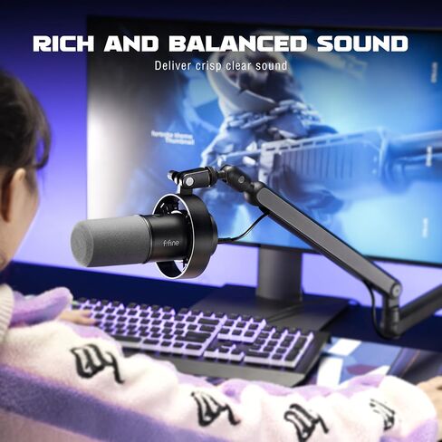 FIFINE Dynamic Microphone and Low Profile Arm Stand Set, XLR/USB Podcast Recording PC Mic for Vocal Streaming Bundle with Metal Boom Arm, Mute Button, Headphones Jack for Gaming Studio (K688+BM88) in Saudi Arabia