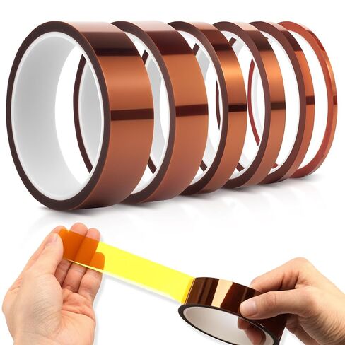 6 Rolls Polyimide Tape, High Temp Tape, Tape Heat Resistant with Silicone Adhesive, No Residue High Temperature Tape for PCB Soldering SMT Masking, 6 Sizes 1/8 1/4 2/5 1/2 25/32 1 inch x 108ft in Kuwait