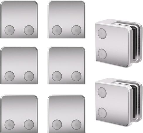 Glass Clamp - Stainless Steel 304, Weight 0.5lbs, Flat Back Square 1/4 "-3/8" (6mm-10mm) Tempered Glass Clip Holder Polished for Balustrade Handrail (AISI 304-Brushed, 8 Pack) in Kuwait