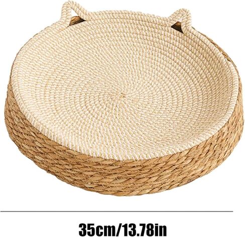 Summer Round Shaped Breathable Cool Rattan Pet Bed | 13.78 Inch Handmade Woven Durable Dog Bed Cat Beds for Indoor Cats Pets Supplies Small Midium Pet Use All Season Universal in Kuwait